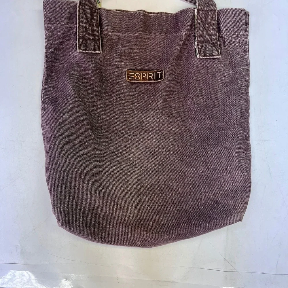 Vintage Esprit Purple Acid Wash Denim Tote Bag Camo Trim Cotton 57138 Mexico